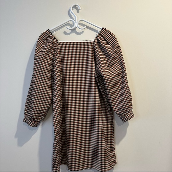 Zara Brown Checkered Long Sleeve Dress - Picture 3 of 9
